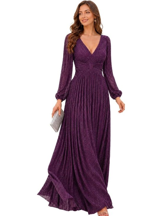 Dresses & Skirts - Chic Long Sleeve Glitter Evening Gown | Elegant Fall Formal Dress for Women
